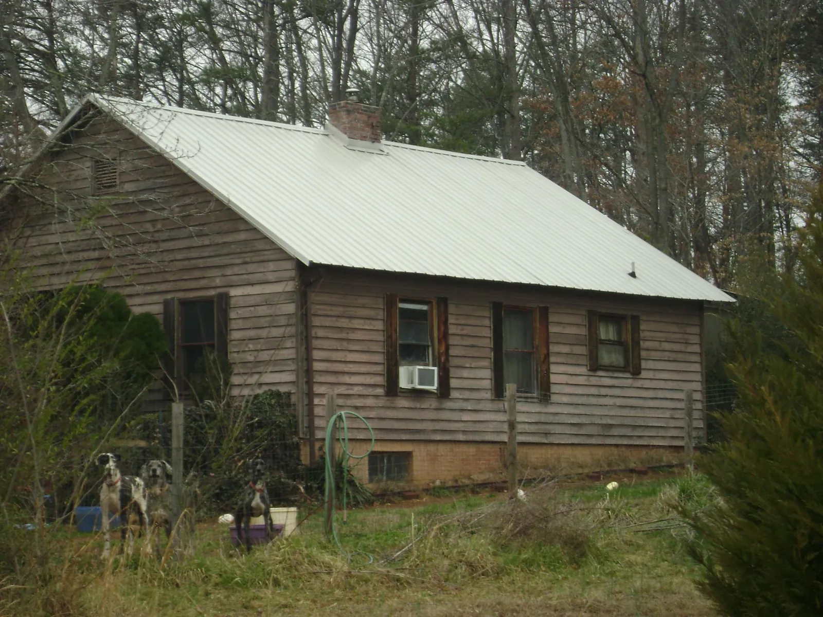 White metal roof on an old wood sided farmhouse, from a Metal Roof Installation job in Moraga